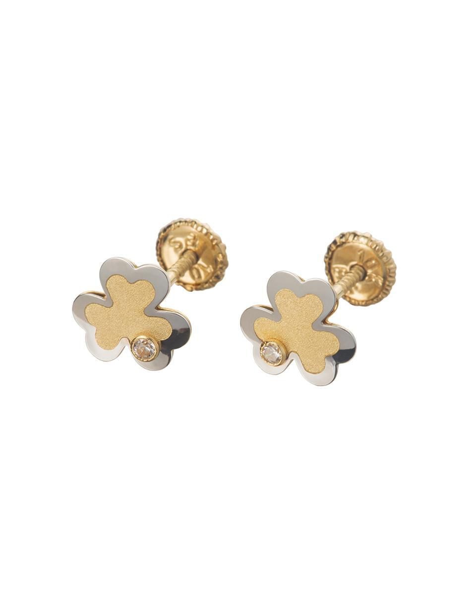 Broqueles de flor de oro amarillo 14 K con acabado espejo