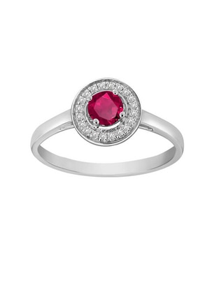 Anillo redondo Clara 14 k de oro blanco rubí y diamante pavé