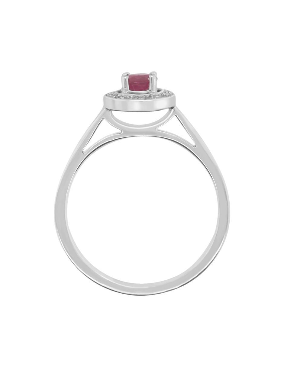 Anillo redondo Clara 14 k de oro blanco rubí y diamante pavé 5