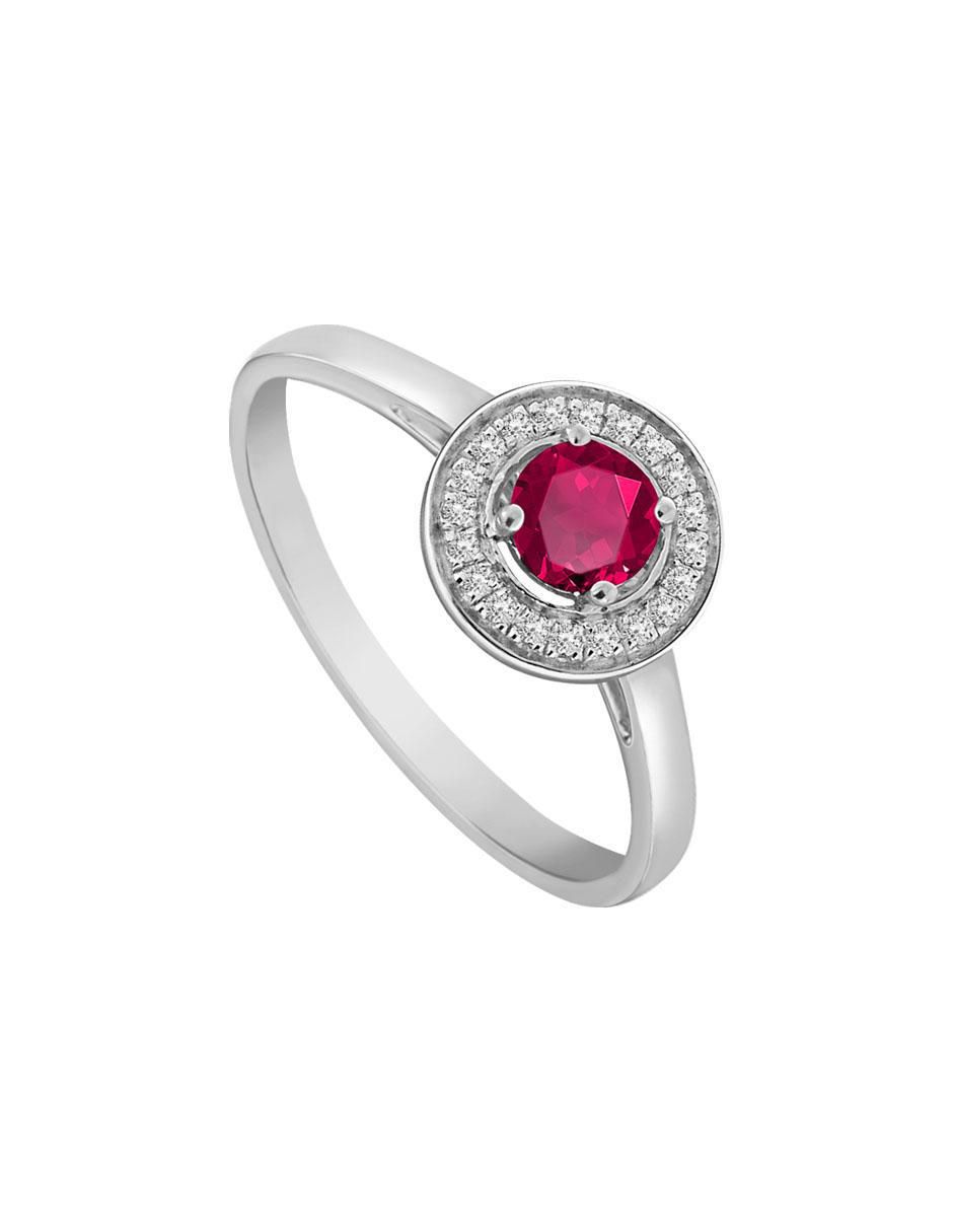 Anillo redondo Clara 14 k de oro blanco rubí y diamante pavé 4