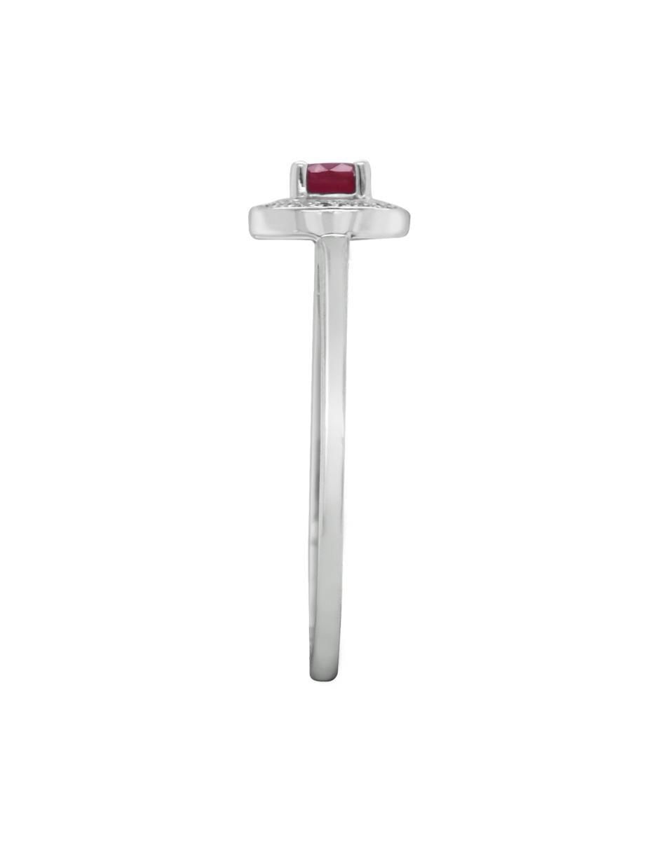 Anillo redondo Clara 14 k de oro blanco rubí y diamante pavé 2