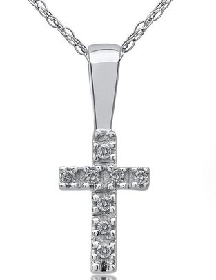 Collar de cruz Jayda de oro blanco 14 K