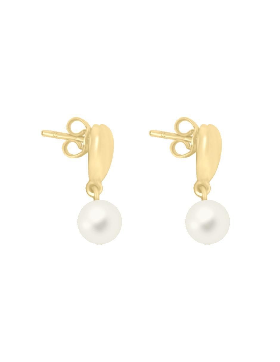 Aretes de corazón de oro amarillo 14 K con acabado brillante perla 2