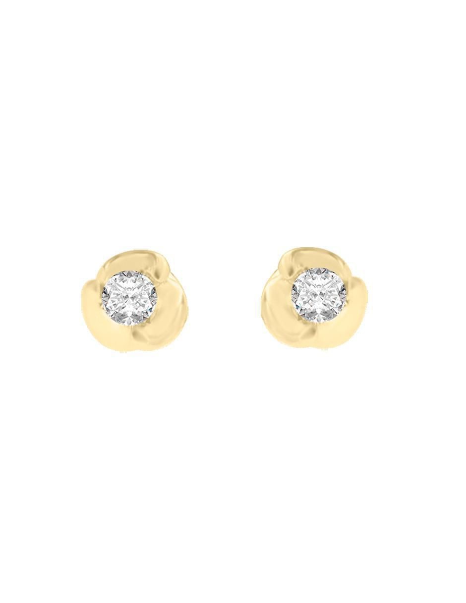 Broqueles de flor Rady de oro amarillo 14 K con acabado brillante diamante 1