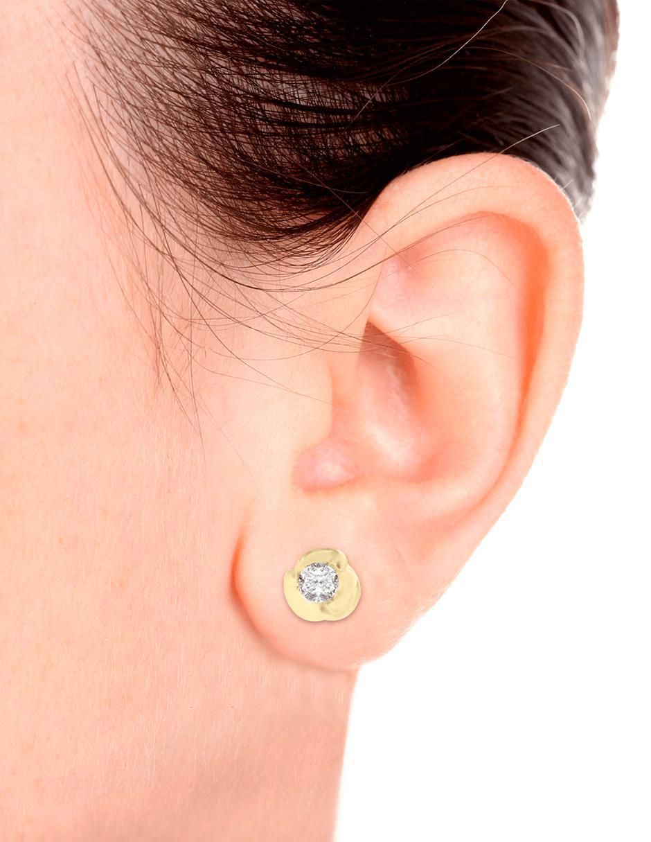 Broqueles de flor Rady de oro amarillo 14 K con acabado brillante diamante 3