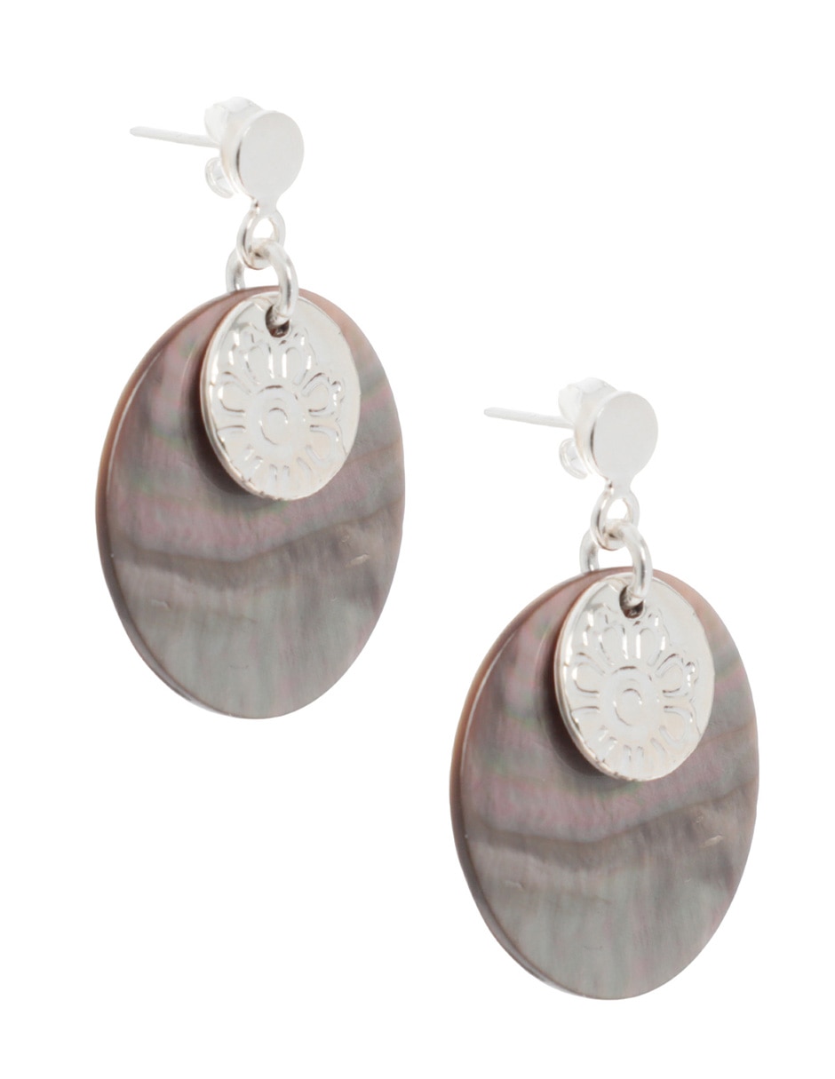 Aretes redondos E&N Cherny de plata P 925 con acabado lustre madre perla