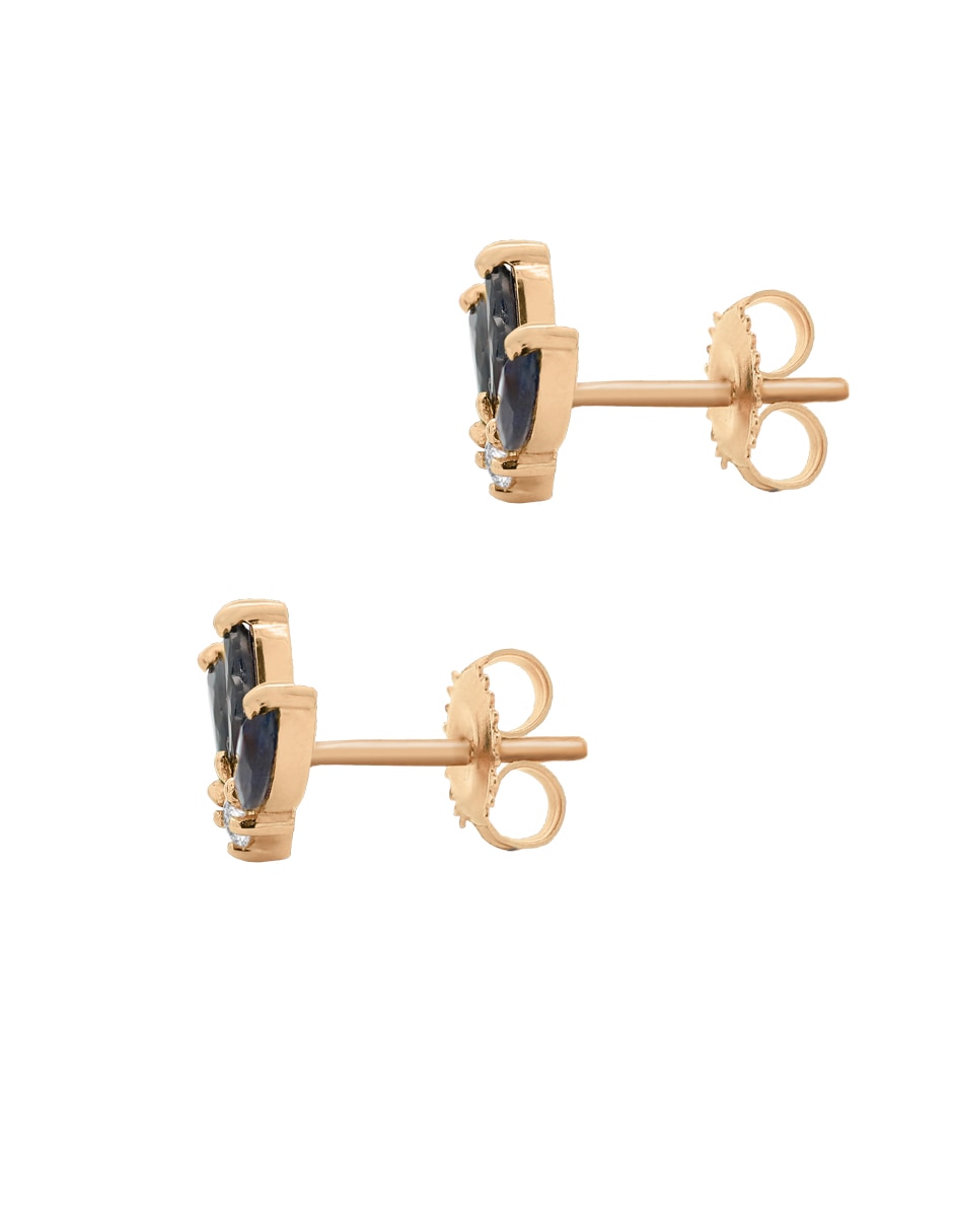 Broqueles de oro amarillo 14 K con acabado espejo zafiro y diamante