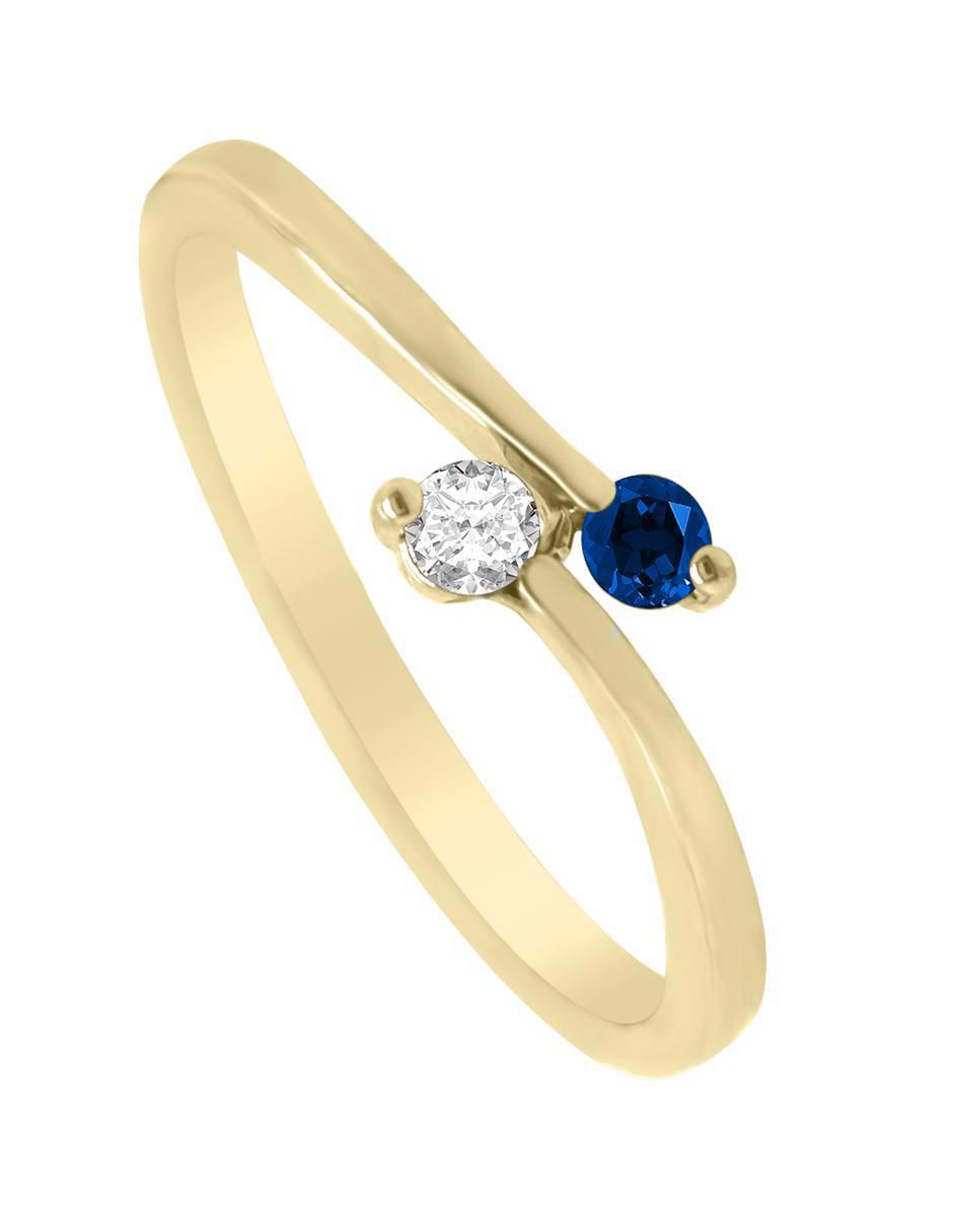 Anillo redondo Vivian 14 k de oro zafiro y diamante pulido 4