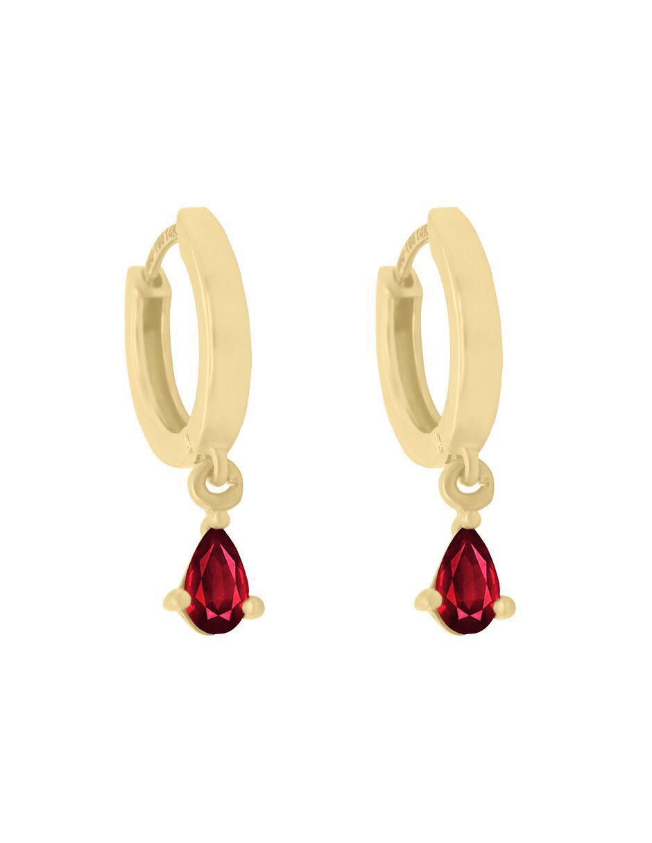 Aretes redondos de oro 14 K con acabado brillante rubí Aretes redondos de oro 14 K con acabado brillante rubí
