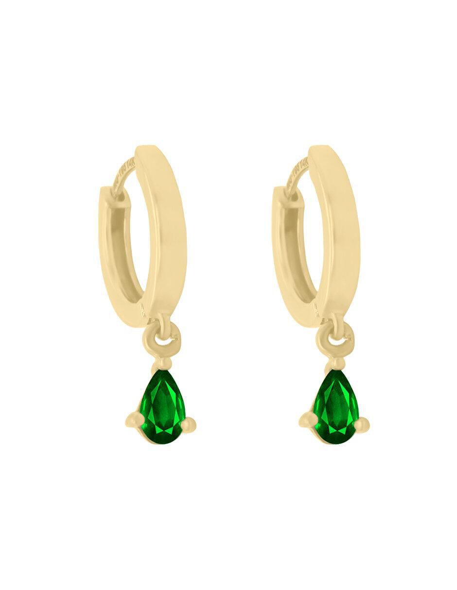 Aretes redondos de oro 14 K con acabado brillante esmeralda Aretes redondos de oro 14 K con acabado brillante esmeralda