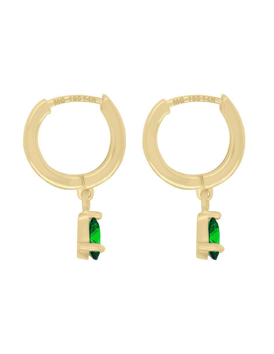 Aretes redondos de oro 14 K con acabado brillante esmeralda 2