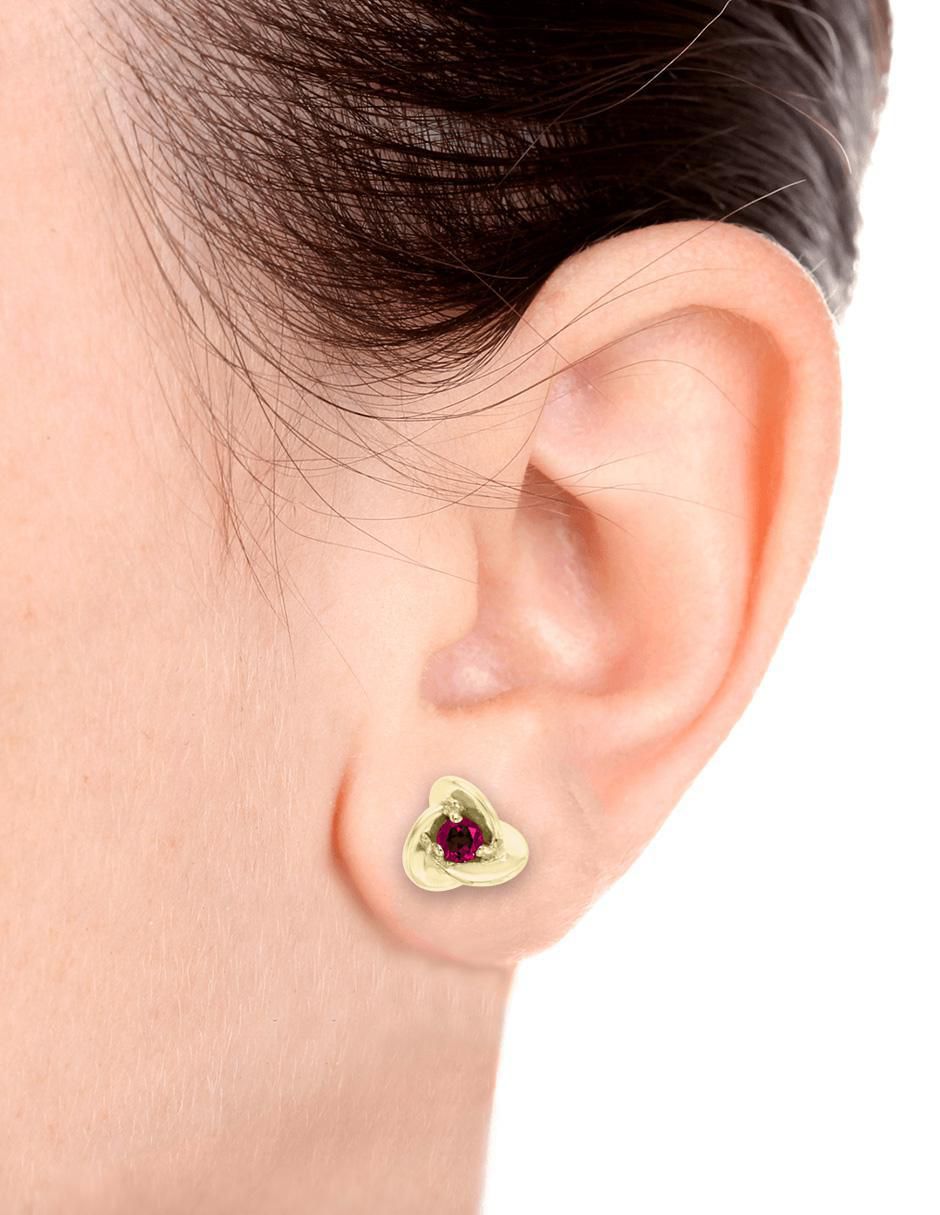 Aretes de flor Fascinare Kamill de oro 14 K con acabado brillante rubí 3