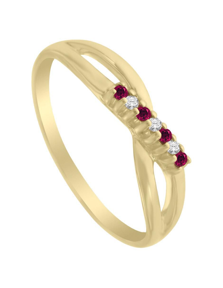 Anillo redondo Cata 14 k de oro rubí y diamante pulido 2