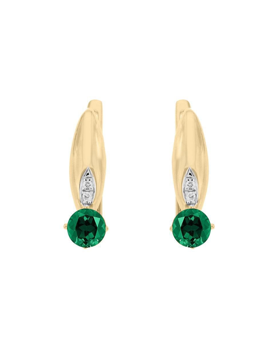 Aretes de oro 14 K con acabado brillante esmeralda y diamante