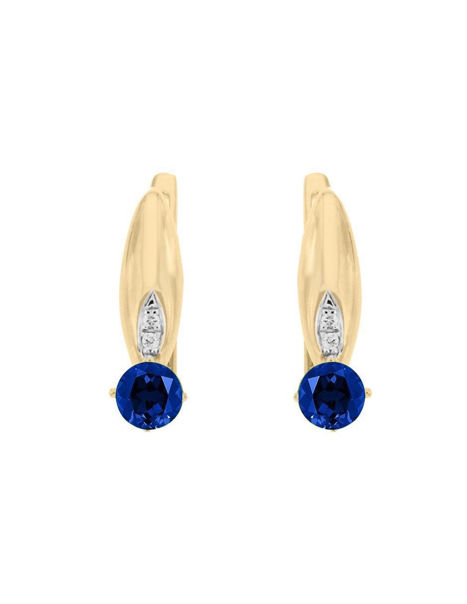 Aretes de oro 14 K con acabado brillante zafiro y diamante Aretes de oro 14 K con acabado brillante zafiro y diamante
