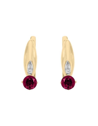 Aretes de oro 14 K con acabado brillante rubí y diamante