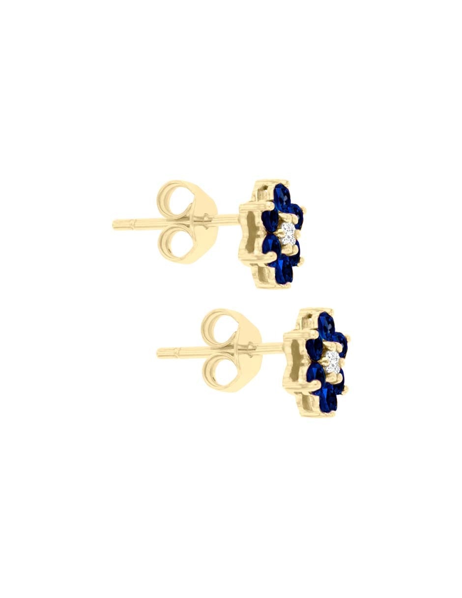 Aretes de flor Fascinare de oro amarillo 14 K con acabado espejo zafiro y diamante 3