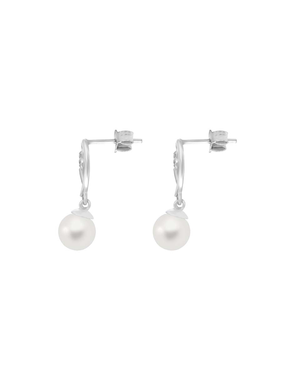 Aretes de corazón Fianelli Diamond de oro blanco 14 K con acabado espejo perla y diamante