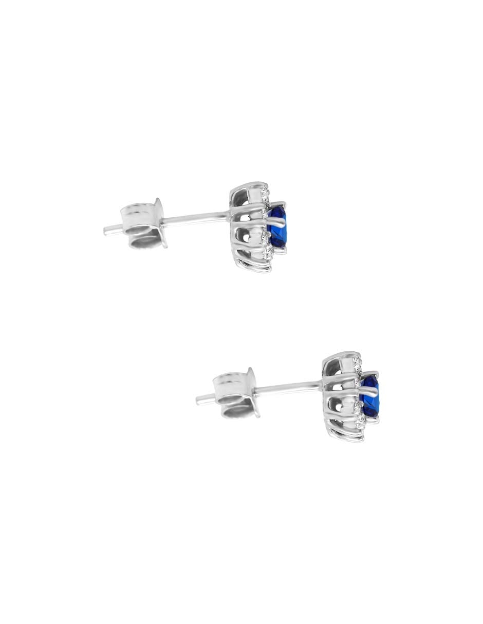Aretes de flor Fascinare de oro blanco 14 K con acabado espejo zafiro y diamante 3