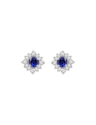 Aretes de flor Fascinare de oro blanco 14 K con acabado espejo zafiro y diamante 1