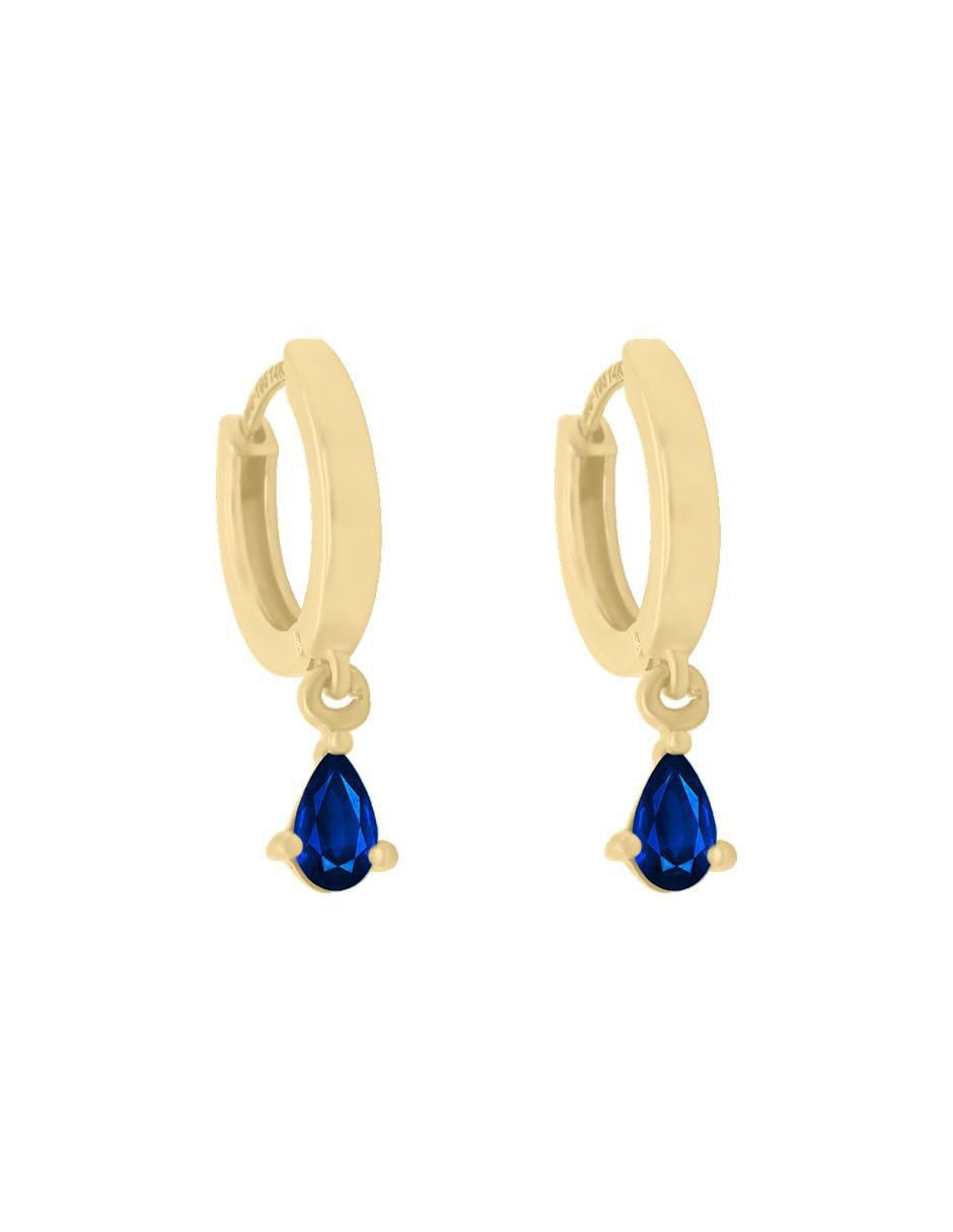 Aretes redondos de oro 14 K con acabado brillante zafiro Aretes redondos de oro 14 K con acabado brillante zafiro