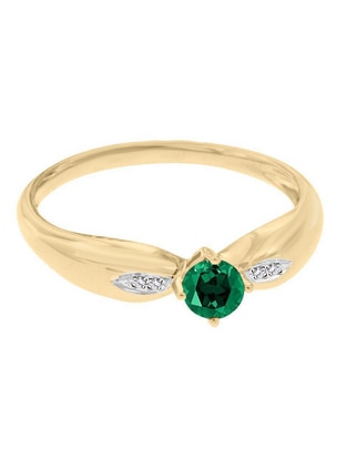 Anillo redondo Lunetta 14 k de oro esmeralda y diamante pulido Anillo redondo Lunetta 14 k de oro esmeralda y diamante pulido