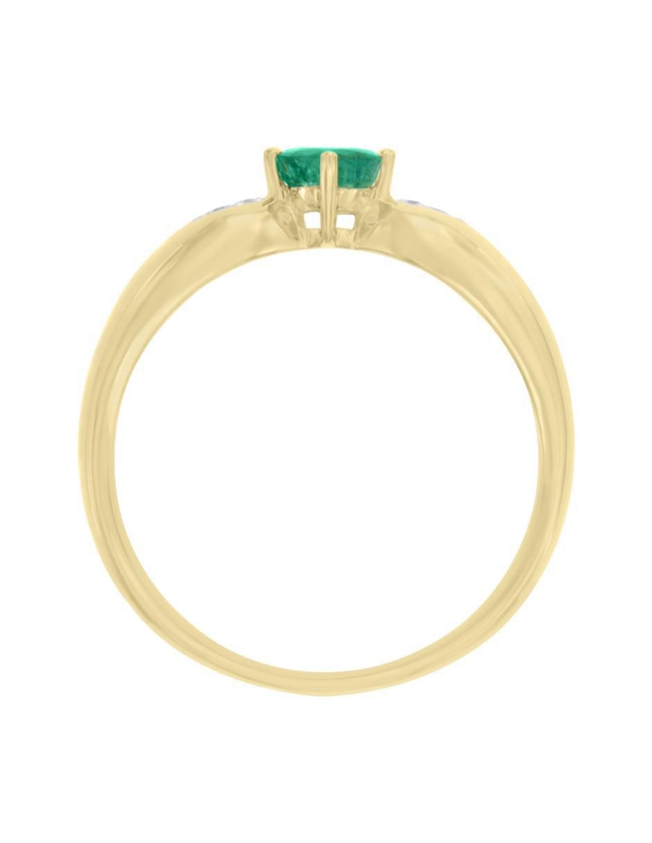 Anillo redondo Lunetta 14 k de oro esmeralda y diamante pulido 5