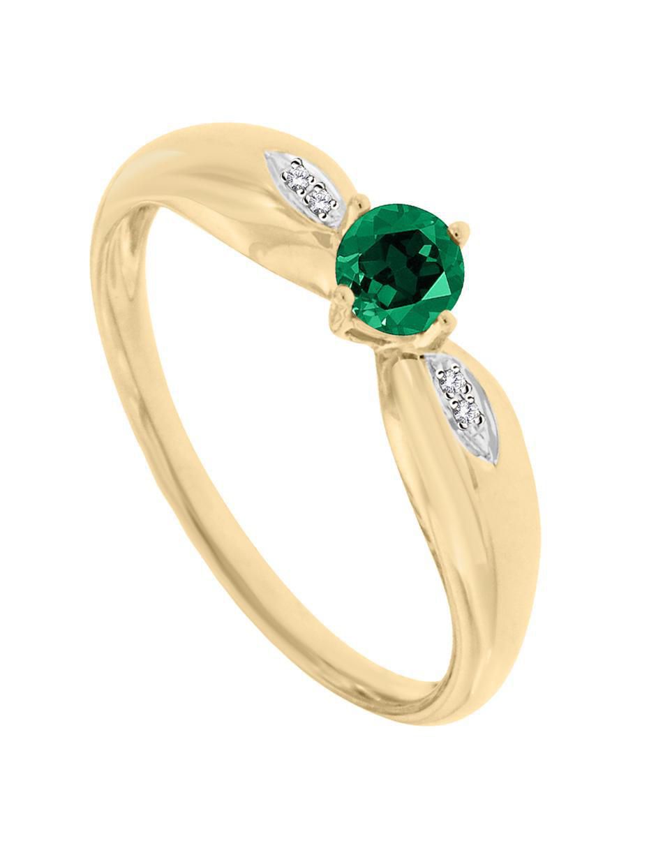 Anillo redondo Lunetta 14 k de oro esmeralda y diamante pulido 4