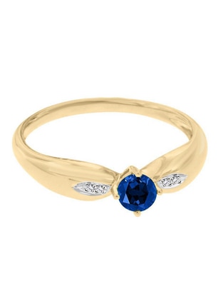 Anillo redondo Lunetta 14 k de oro zafiro y diamante pulido Anillo redondo Lunetta 14 k de oro zafiro y diamante pulido
