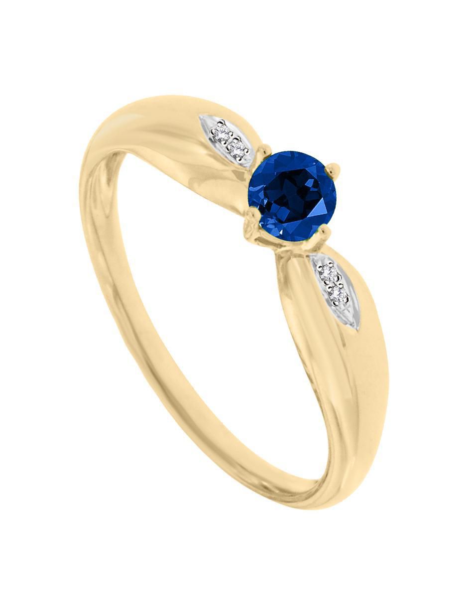Anillo redondo Lunetta 14 k de oro zafiro y diamante pulido 4