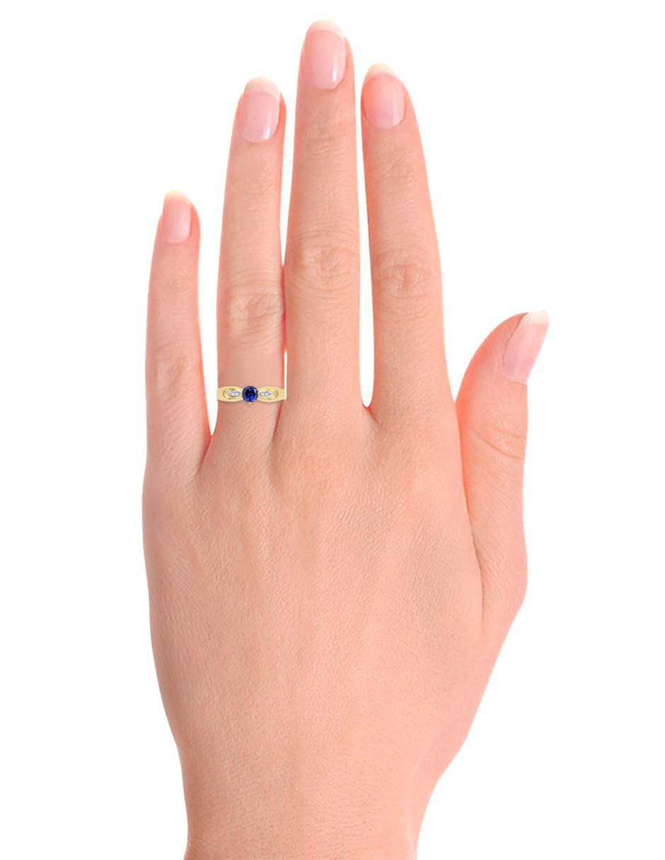 Anillo redondo Lunetta 14 k de oro zafiro y diamante pulido 3