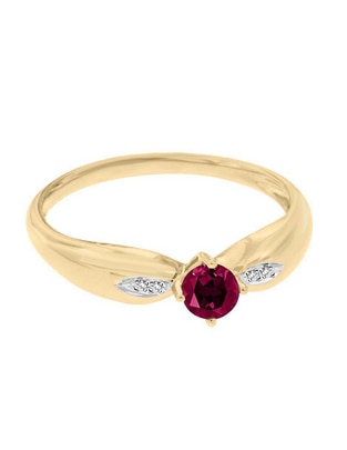 Anillo redondo Lunetta 14 k de oro rubí y diamante pulido Anillo redondo Lunetta 14 k de oro rubí y diamante pulido