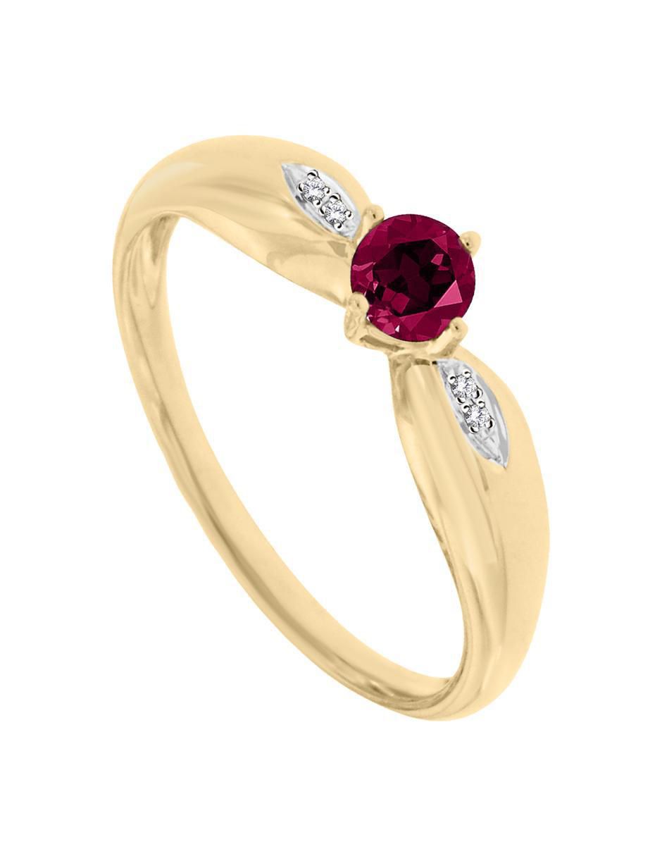 Anillo redondo Lunetta 14 k de oro rubí y diamante pulido 4