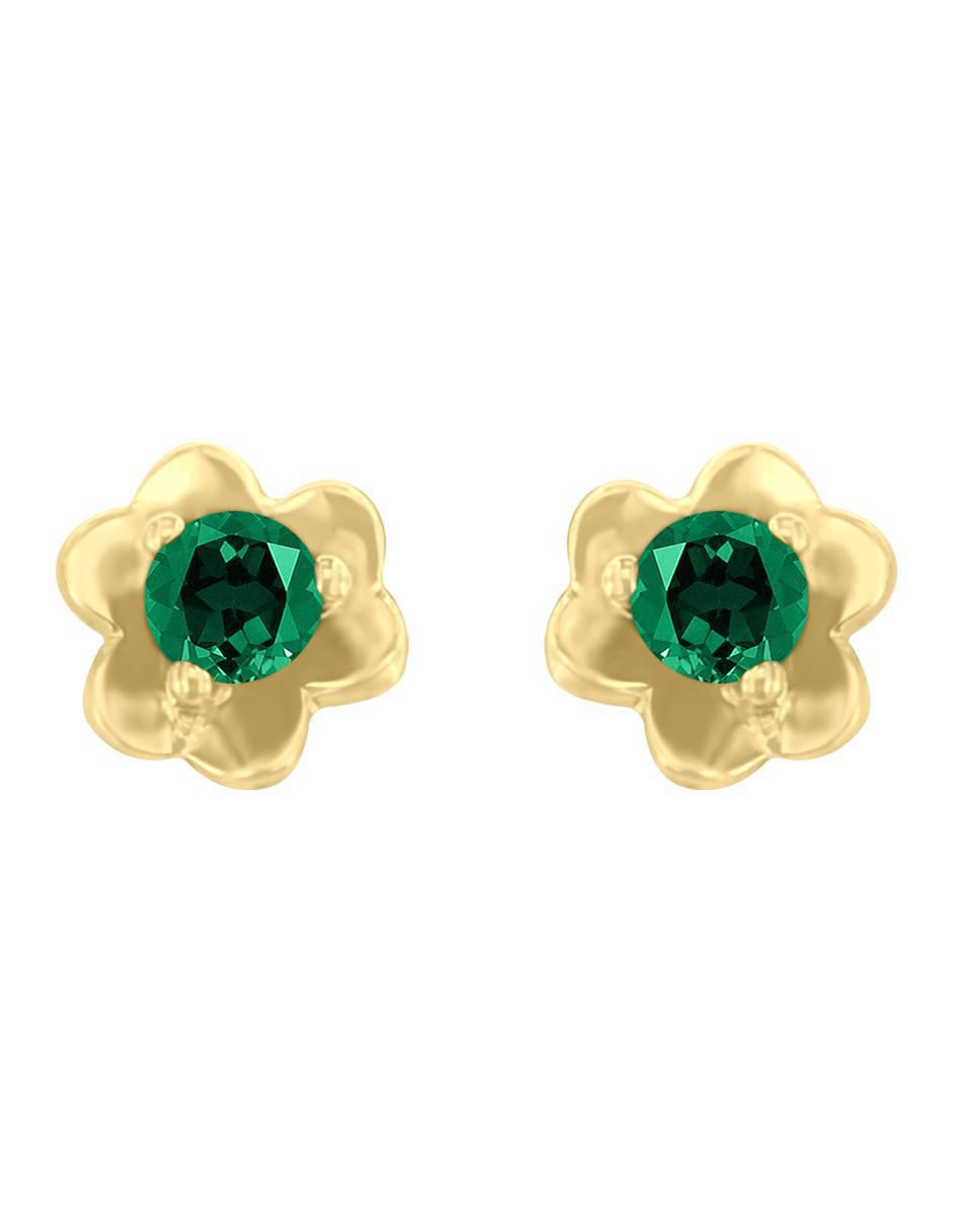 Aretes redondos de oro 14 K con acabado brillante esmeralda Aretes redondos de oro 14 K con acabado brillante esmeralda