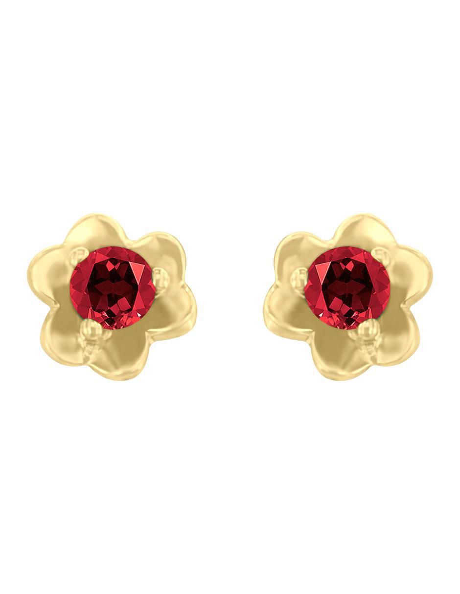 Aretes redondos de oro 14 K con acabado brillante rubí