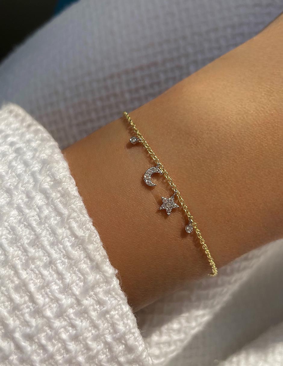 Brazalete de oro amarillo con diamante 14 k con acabado brillante