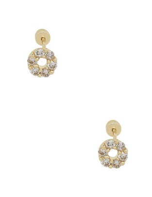 Broqueles redondos de oro amarillo 14 K zirconia 1
