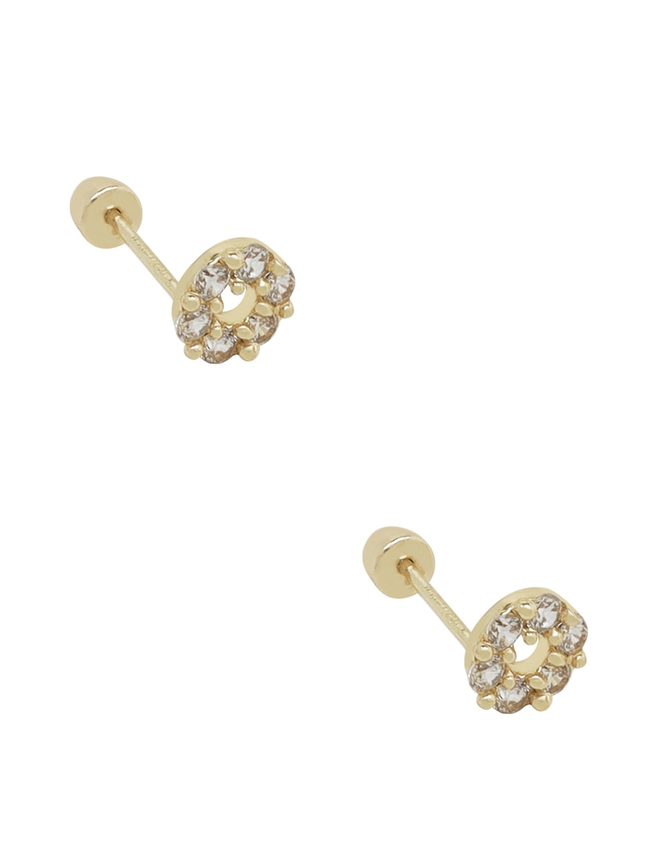 Broqueles redondos de oro amarillo 14 K zirconia 2