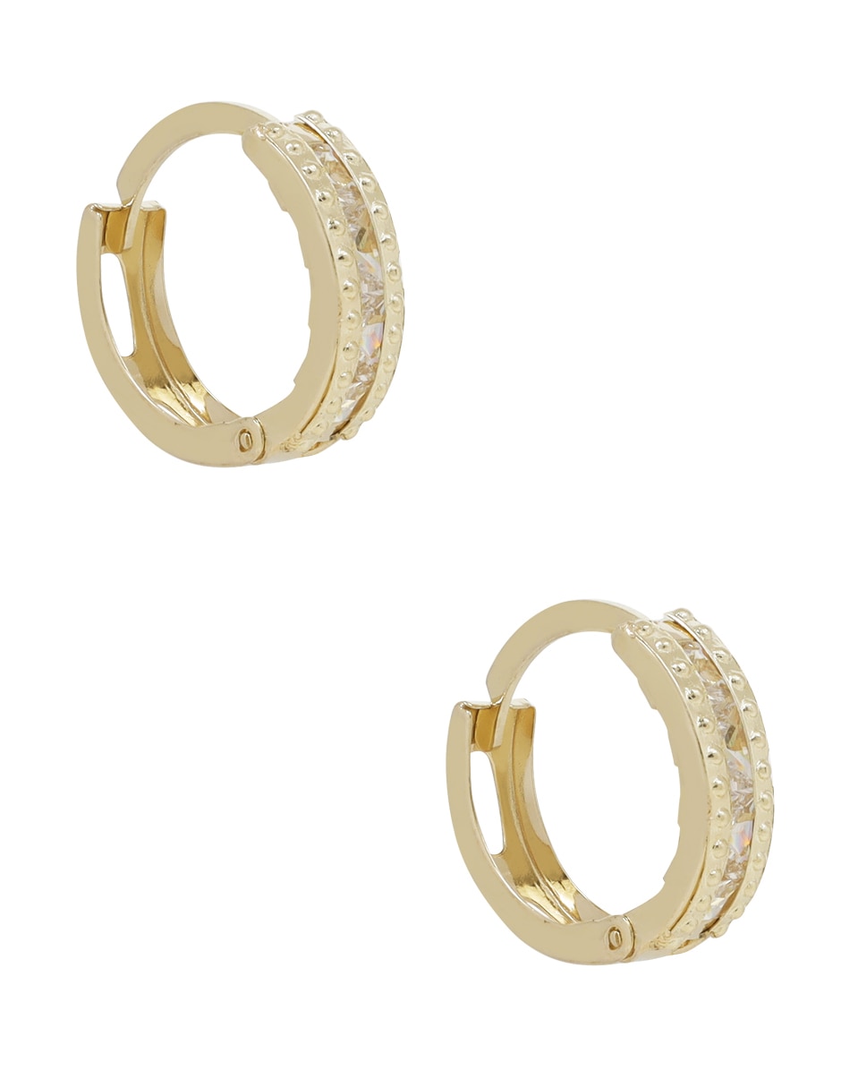 Aretes redondos de oro amarillo 14 K con acabado pavé 2