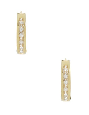 Aretes redondos D Cadena de oro amarillo 14 K con acabado pavé zirconia