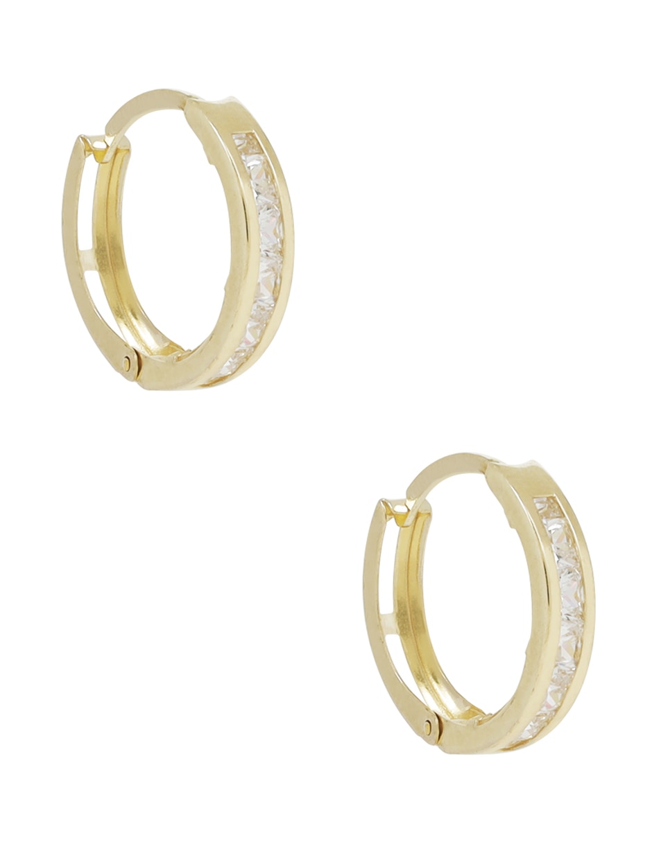 Aretes redondos D Cadena de oro amarillo 14 K con acabado pavé zirconia