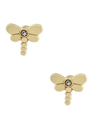 Broqueles de libélula D Cadena de oro amarillo 14 K con acabado liso zirconia