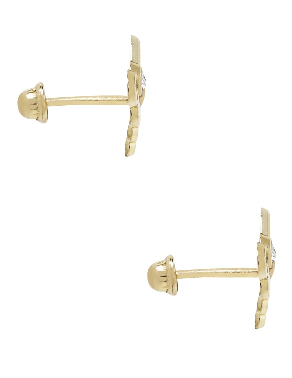 Broqueles de libélula D Cadena de oro amarillo 14 K con acabado liso zirconia