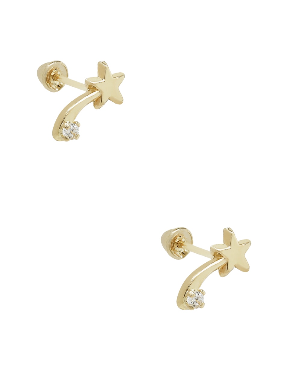 Broqueles de estrella de oro amarillo 14 K con acabado liso 2