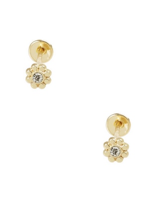 Broqueles de flor de oro amarillo 14 K con acabado liso