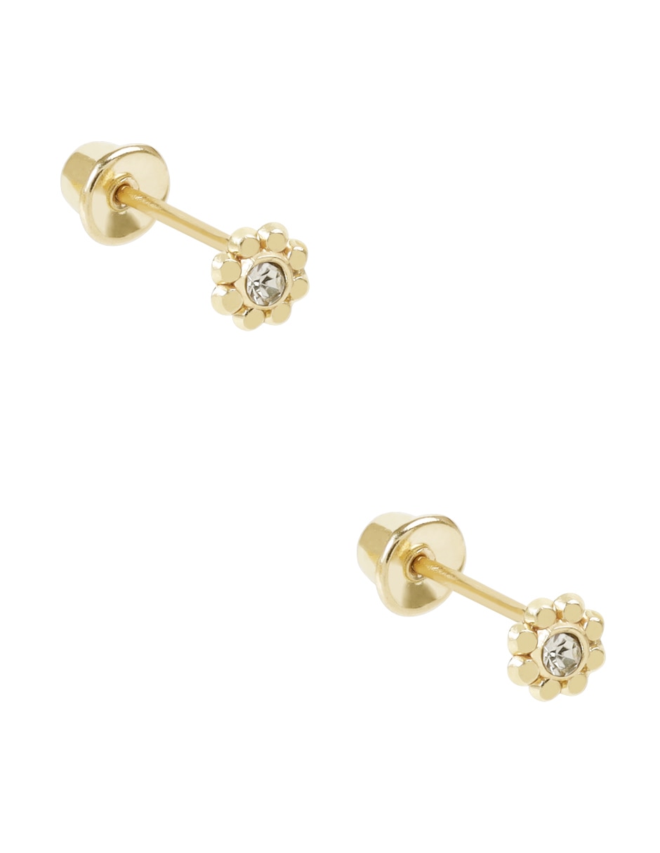 Broqueles de flor de oro amarillo 14 K con acabado liso 2