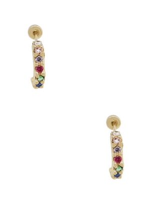Aretes redondos D Cadena de oro amarillo 14 K con acabado liso zirconia