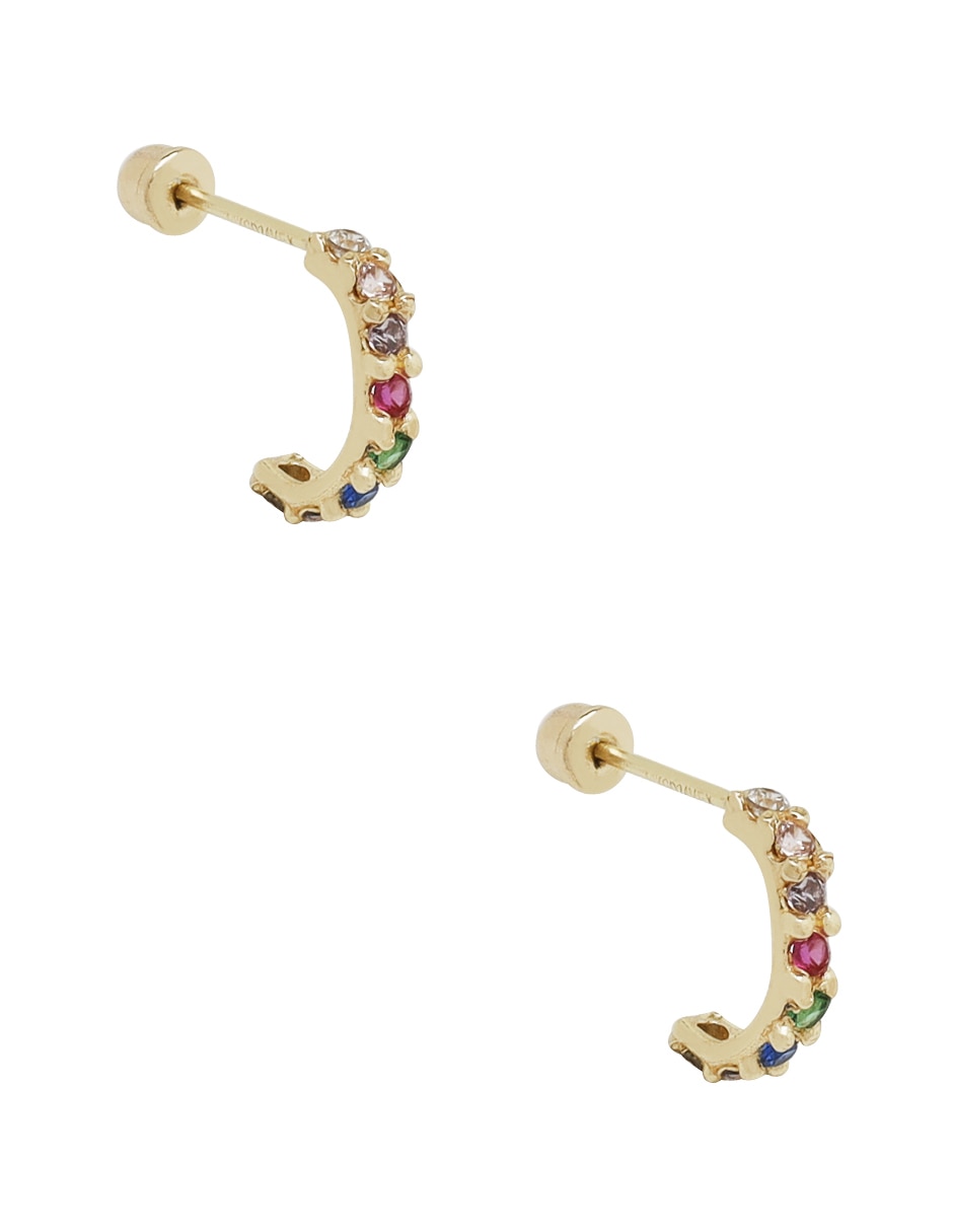 Aretes redondos D Cadena de oro amarillo 14 K con acabado liso zirconia