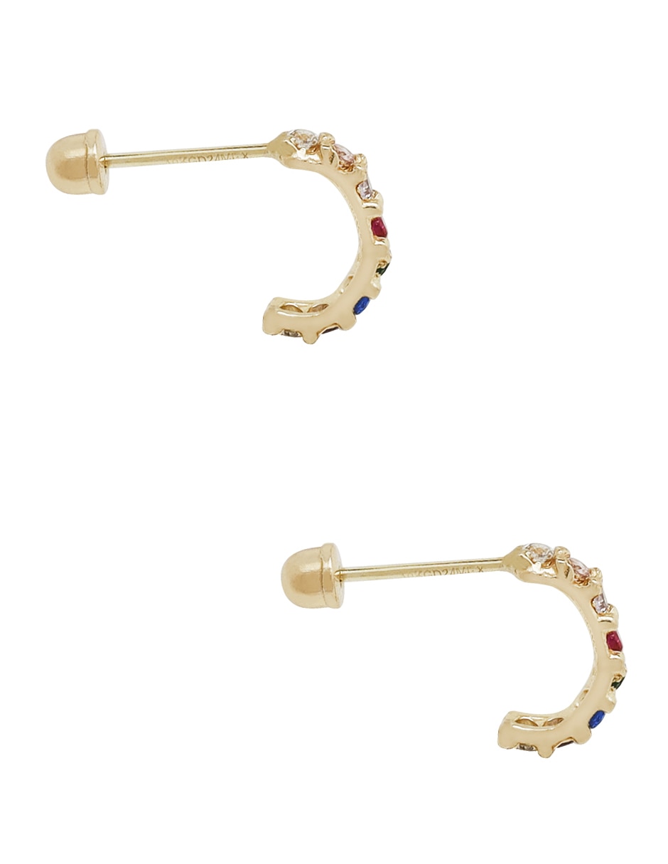 Aretes redondos D Cadena de oro amarillo 14 K con acabado liso zirconia