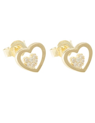 Broqueles de corazón de oro 14 K con acabado pavé zirconia 1
